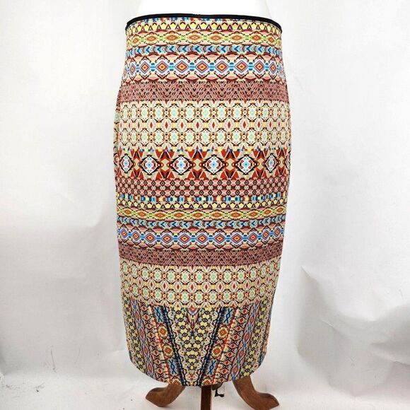 Bisou Bisou Michele Bohbot Geo Ikat Graphic Print Stretch Pull On Pencil Skirt L - Picture 1 of 5